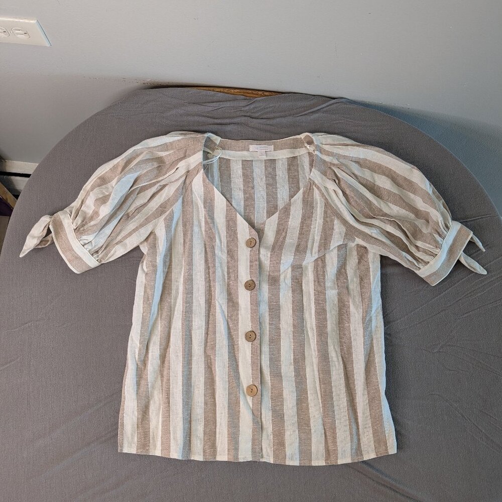 LC Lauren Conrad Linen Blend striped button up boho cottagecore small